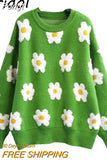Floral Sweater for Women Warm Jumper Knitted Basic Casual Long Sleeve Loose Top Fall Winter 2023 Flower Harajuku