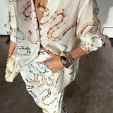 Fongt 2024 New Women's Temperament Elegant Snake Print Shirt Long Sleeve Slit Skirt Loose