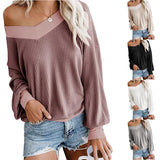 Fongt Style V Collar Long Sleeve Knit Jumper Loose Spring And Autumn Sweater