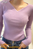 Fashion Sexy V-Neck Short Sweater 2023 Autumn Women Long Sleeve Elegant Slim Pullovers Knitted Sweaters White Pull