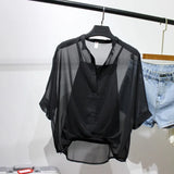 Two Piece Set Leopard Chiffon Shirts Summer Half Sleeve Loose V-Neck Women Casual Blouse Sexy Plus Size Striped Tops