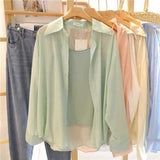 Fongt Fairy Chiffon Sunscreen Women's Summer 2025 New Long Sleeve White Shirt Coat Solid Thin Cardigan T-Shirt