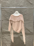 Fongt Xixi 2025 Autumn White Standard Temperament Collar Ribbon Jersey Sweater Top 25375