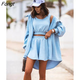 New Women's Suit Sports Leisure V-neck Vest Shorts Long Cardigan Three Piece Suit Women's Clothing with Free