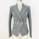 QUALITY Newest 2023 Designer Jacket Star Style Women's Classic Lion Buttons Double Breasted Slim Fitting Blazer Pale