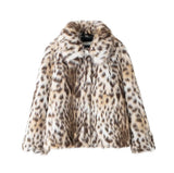 Fongt Women's Explosive Wild Leopard-Print Small Short Collar Imitation Fur Wool Coat