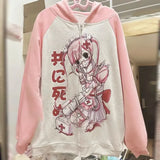 Sweet Cartoon Thin Pink Weatshirts Y2k E-Girl Long Sleeve Zipper Coat Women 2024 New Mid-length Loose Tops Mujer-Outfit