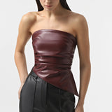 Fongt 2024 Fashion Solid-Color PU Leather Sexy Breast-Thored Waist Vest