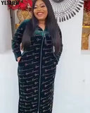 Elasticity Velvet African Dashiki Flowers Pattern Print Dress Winter Long Sleeve Party African Dresses For Women Africa