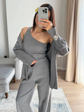 Fongt Lazy Knitted Casual Sweater Gray Camel Two-Color High-End One-Shoulder Vest With Wide-Legged Trousers