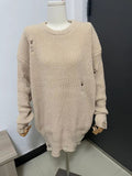 Women's Knitted Padded Pullover Ripped Sweater Autumn Winter Oversized Tops Female Long-sleeved Casual Clothing TH855-Outfit