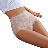 High Waist Elasticity Lace Sexy Panties Soft Seamless Women's Briefs Flowers Hollow Lingerie Big Size Female