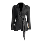 Fongt Temperament Trend Wind Suit Autumn 2024 New Small Niche Design Lapel Tie Suit Jacket Female-Outfit