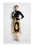 Fongt Suit Women's Collar Slim Thin Knitting Top Two Sets Of High-Waist Baroque Prints Half-Dress