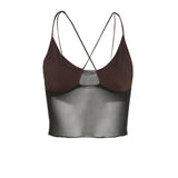 Women's Solid Color Short Tops Cross Bandages Perspective Short Camisole, Sleeveless Navel