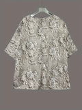Fongt Spring And Summer New Fashion Elegant Temperament Flower Pattern Printing V Collar Seven-Sleeve Top