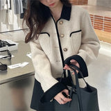 New Small Fragrant Style Short Style Coat Small Square Collar Fashion Temperament Single-Breasted Imitation Double-Sided Knitted Cardigan Girl-Outfit