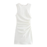 Fongt Three-Color Knitted Folds Decorated Sleeveless Dress
