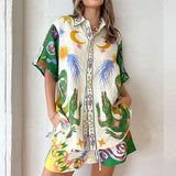 Fongt New Loose Leisure Shorts Fashion Print Daiss Short Sleeve Two Sets