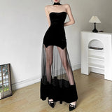 Fongt Autumn And Winter New Women's Fashion Sexy Hanging Neck Bare Back Mesh Dress
