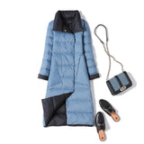 Autumn And Winter Thin White Duck Down Down Jacket Female In The Long Inclined Pocket Lapel Both Sides Through The Knee Coat Tide-Outfit