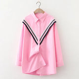 New Women Casual Patchwork Cotton White Shirt Long Sleeve Loose Blouse Autumn Solid Korean BF Style Basic Tops