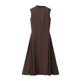 Fongt Women's Explosive High-Grade Metallic Buckle Symmetrical Wrinkleless Sleeveless Dress