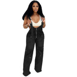 Fongt Women's Cowboy Straps Women's Summer Street Casual Zipper Water Wash Trousers