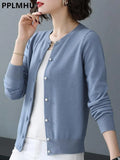 Fall Slim Knit Cardigans Jacket Women Casual Korean Sweater Coats O-neck Knitwear Gilet Basic Single Breasted Malhas