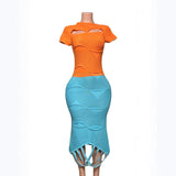 Fongt New Women's Hm Hop To Make Old Slant Collar Knitted Pure Color Irregular Short-Sleeved Dress