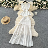 Fongt Fan Temperament Two Sets Of Summer High-End Sleeveless Knitting Top High-Waisted Splicing Bag Hip Skirt Suit