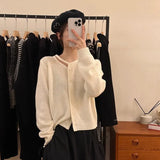 Fongt Heart Machine Women's Neckline Hollow Single Buckle Knitted Shirt 2024 New Loose Winter Small