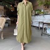 Elegant Women Shirt Dress Spring Fashion Long Sleeve Buttons Down Vestidos Chic Casual Office Ladies Solid Sundress