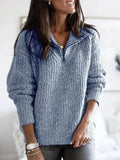 Winter Warm Pullover Sweater Women Fashion Solid Long Sleeve Knitwear Zip Neck Loose Knitted Sweater Jumper Top