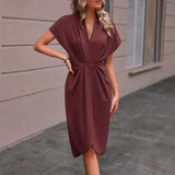 Fongt V-Neck Temperament Elegant Irregular Sleeves Of Pure Color Bag Dress