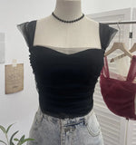 Real-Spat Thai-Style Small Design Mesh Yarn Draw-Folded Breast Sling Sling With Bra Cushion Short Sleeveless Top
