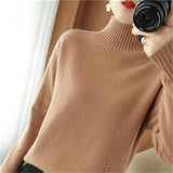 Fongt New Half High Collar Twist Thick Sweater Female Contracted All-Match Inside The Autumn Winter Solid Color Bottom Sweater-Outfit