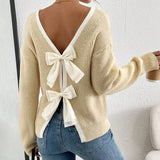Fongt And Winter New Sweater Women's Fashion Back Bow Decorated Round Collar Knitted Shirt