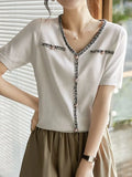 Thin Knitted Tshirts For Women T Shirt Short Sleeve T-Shirt Korean Style Womens Clothes Summer Patchwork Tee Shirt