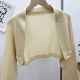 women's knitted cardigan knit long sleeve thin shawl solid super cropped cardigans femme-Outfit