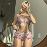 2024 New Small Fresh Print High-Waisted Fly-Side Swimsuit Bikini