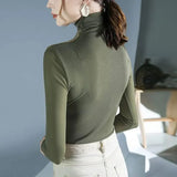 Chic Sequined Gauze T-shirt Patchwork Female Clothing Casual Turtleneck Spring Autumn Slim All-match Long Sleeve Pullovers-Outfit