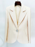 QUALITY Newest 2023 Designer Runway Suit Set Women's Crystal Stone Button Solid Color Blazer Slit Pants