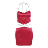 Fongt 2025 Women's New Hanging Neck-Deck Small Waist Sexy Hip Skirt Suit