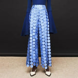 Fongt Temperament Round Piece Design Sense Tassel Hollow Out Embroidery High Waist Wide Leg Pants Spring 2024 New Straight Leg Pants-Outfit