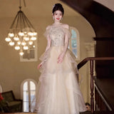 Fongt Art Candidates Evening Dresses 2025 New Winter Black Silky Long Annual Meeting Evening Dress Hosting Dress