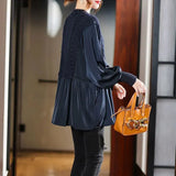 Knitted Patchwork Blouse Spring Autumn Korean Loose Women's Clothing Basic Fake Two Pieces Casual Half Open Collar Shirt-Outfit