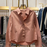 Fongt Collar Net Color Single-D Row Buckle Cotton Shirt 2025 Spring And Autumn Small Man Wearing Loose Age Reduction Long-Sleeved Top Woman