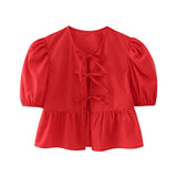 Fongt New Bubble Sleeve With Solid Color Short Top 1213835