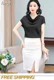 Woman Blouses 2023 Satin Women Tops Summer Short Sleeve Blouse Pile Collar Women's Elegant Blouses Female Clothing